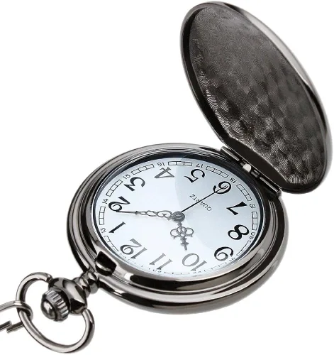 Miniatura 5 de WIOR Classic Smooth Vintage Pocket Watch Silver Steel Mens Watch with 14 in Chain for Graduation Xmas Fathers Day