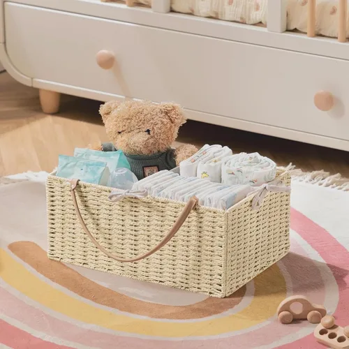Miniatura 7 de HBlife Organizador Grande de Pañales para Bebé, Cestas de Almacenamiento de Cuerda de Papel Contenedor de Guardería con Divisor Extraíble