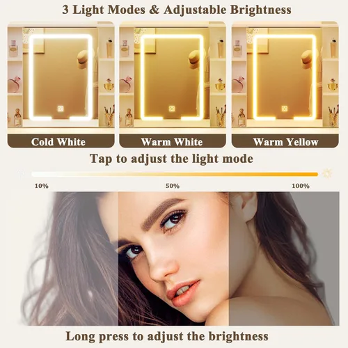 Miniatura 2 de HUAHUU Escritorio de tocador con espejo y luces, escritorio de maquillaje de 37 pulgadas con espejo iluminado LED, toma de corriente, tocador blanco