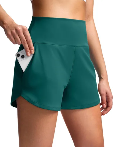 Miniatura 24 de Soothfeel Pantalones cortos deportivos de cintura alta para mujer, 3.5 pulgadas, control de abdomen, cómodos, para entrenamiento, gimnasio