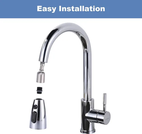 Miniatura 6 de WOWOW Cabezal de llave de cocina de repuesto cromado, boquilla de pulverización extraíble de 3 funciones con 9 adaptadores para llave de fregadero