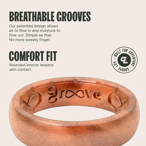 Miniatura 3 de Groove Life Anillo de boda de goma transpirable para mujer, diseño único, anillo de ajuste cómodo