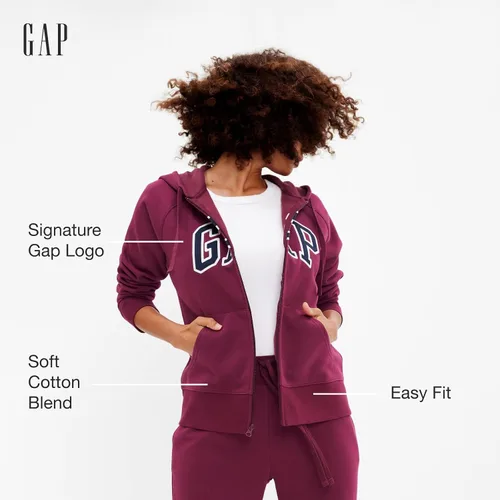 Miniatura 2 de GAP Sudadera con capucha y cremallera completa con logotipo para mujer