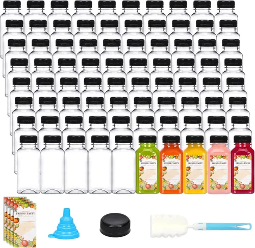 Miniatura 16 de TOMNK 12pcs 2oz Plastic Shot Juice Bottles with Caps, Reusable Clear Bulk Beverage Containers for Ginger Shot, Juice, Milk and Other Beverages