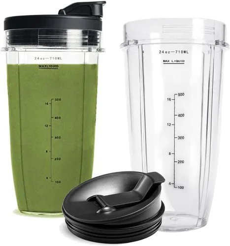 Vasos de repuesto de 24 onzas compatibles con licuadora Ninja Nutri BN401, SS101, BN400, BN800, BN801, SS351, SS151 TWISTi DUO, con tapas mejoradas