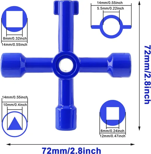 Miniatura 2 de 3 llaves eléctricas multifuncionales de 4 vías para gabinete, llave cuadrada triangular para elevador, válvula de medidor de agua, gabinete de Azul