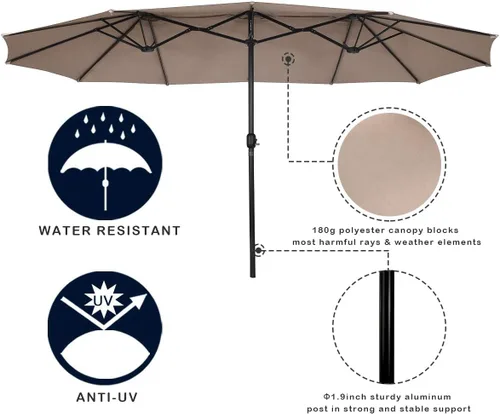 Miniatura 7 de Tangkula Sombrilla de patio de 15 pies de doble cara para mesa de mercado al aire libre con manivela (beige)