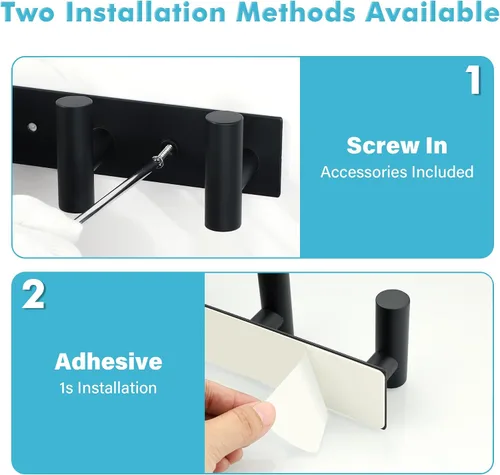 Miniatura 5 de Alise - Perchero negro para sombreros y abrigos con 3 ganchos para montaje en pared Self Adhesive or Wall Drilling,Wall Hooks for Hanging Robes