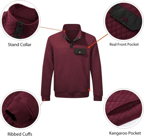 Miniatura 3 de JMIERR Sudadera acolchada para hombre, casual, de manga larga, cuello alto, con botones