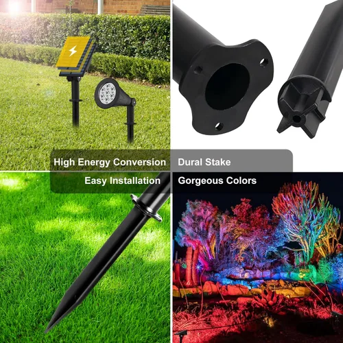 Miniatura 8 de T-SUNUS - Focos solares de paisaje que cambian de color, luces solares impermeables para exteriores, luz de estanque de jardín ajustable de 180°