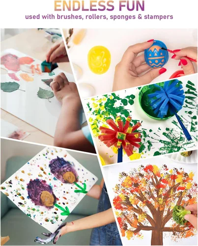 Miniatura 7 de Nicpro Juego de pintura lavable grande de 14 colores para niños (16.9 oz, 500 ml), suministros de pintura acrílica a granel no tóxicos, pintura