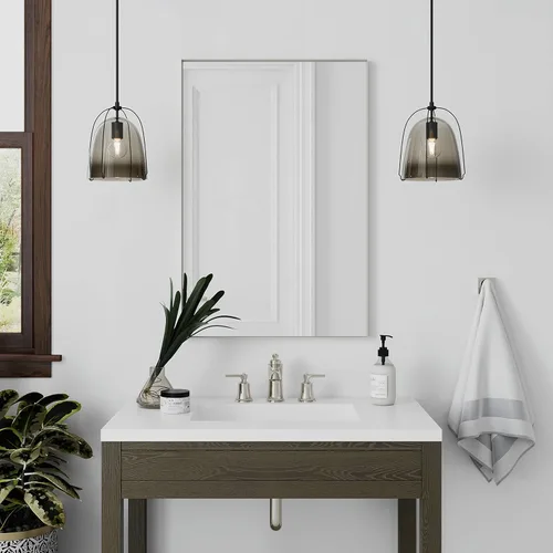 Miniatura 2 de Better Bevel - Espejo rectangular enmarcado de 24 x 36 pulgadas, espejo de pared de baño, fabricado en Estados Unidos, marco de acero, acabado negro