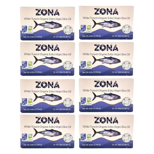 ZONA Atún blanco océano en aceite de oliva virgen extra orgánico, envasado a mano en España, certificado orgánico, certificado MSC, lata fácil de