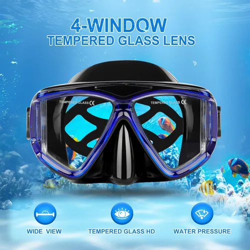 Miniatura 2 de Pano 4 máscara de buceo, máscara de natación antivaho con cubierta de nariz para adultos, máscara de esnórquel profesional con vidrio templado