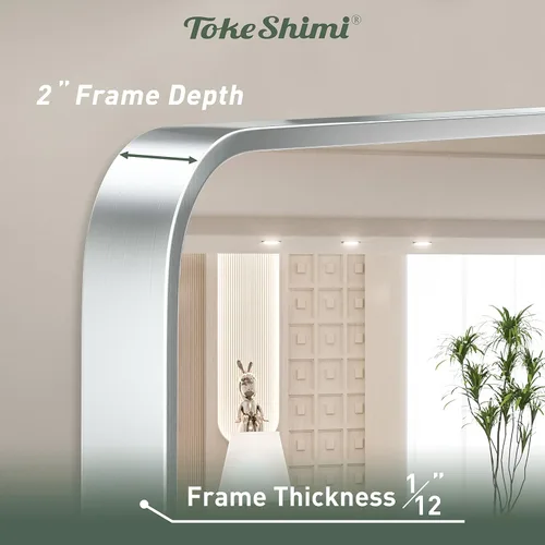 Miniatura 142 de TokeShimi - Espejo para pared de baño, espejo de tocador con marco de metal de aleación de aluminio mate cepillado e inoxidable, decoración rústica