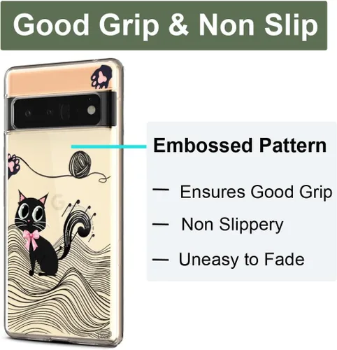 Miniatura 3 de Unov Funda para Pixel 6 Pro transparente con diseño de TPU suave, absorción de golpes, diseño delgado en relieve, cubierta trasera protectora