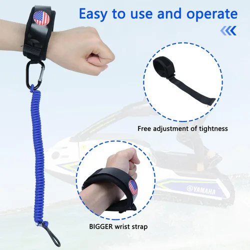 Miniatura 3 de Boat Kill Switch Lanyards Wrist Strap, Jet Ski Key Lanyard Fit for Mercruiser Marine Outboard Negro&azul
