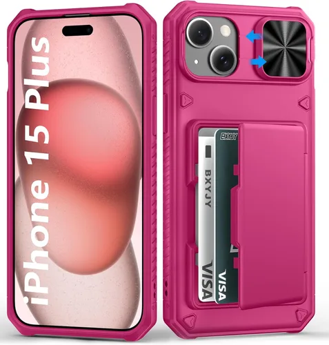 Miniatura 26 de BXYJY Funda tipo cartera para iPhone 15 Pro con tarjetero (4-5 tarjetas) y cubierta deslizante para cámara y soporte, protección contra caídas
