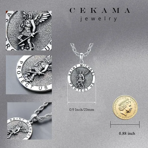 Miniatura 5 de CEKAMA Collar de plata de ley 925 de San Cristópalo, Miguel, Benito, Virgen María, Jude para hombres y mujeres, con cadena de 22 + 2 pulgadas