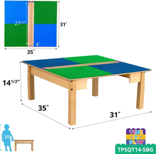 Miniatura 2 de Time-2-Play - Mesa de juego para niños, compatible con ladrillos Lego, madera contrachapada de abedul extra resistente, 35 pulgadas de ancho x 31
