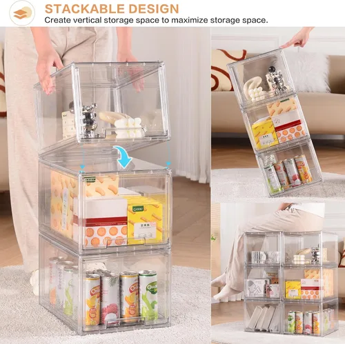 Miniatura 6 de DILIBRA Paquete de 2 cajones grandes apilables de almacenamiento, organizadores de cajones de plástico transparente para baño debajo del fregadero
