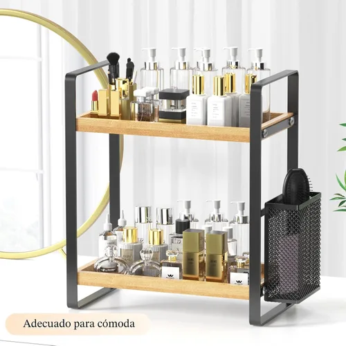 Miniatura 8 de LEMIKKLE Organizador de Baño para Encimera, Organizador de Mostrador para Decoración de Baño, Estante de Fregadero de Madera para Almacenamiento