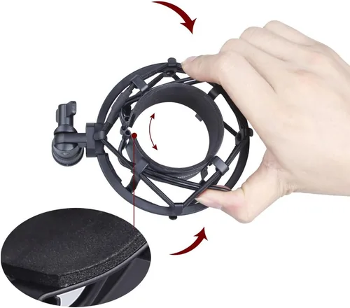 Miniatura 4 de Montaje universal de impacto para micrófono, 50 mm, para micrófono condensador de 48 mm a 54 mm, por Koolertron, Negro