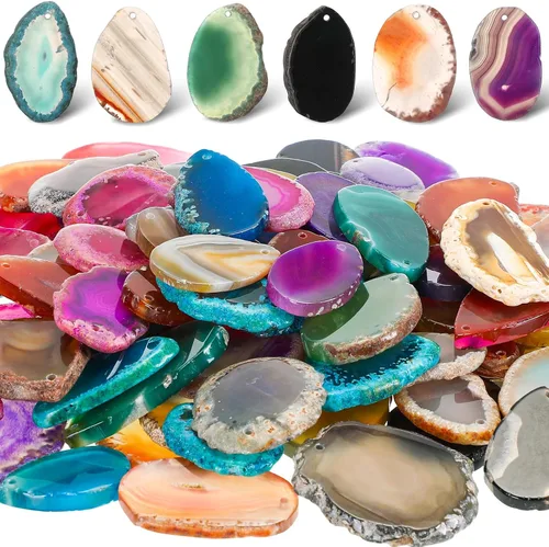 Miniatura 8 de Nuenen 50 piezas de rebanadas de cristales de ágata a granel pulidos, rebanadas irregulares para mesa de luz, cristales curativos, piedras de geoda