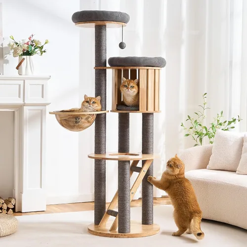 Miniatura 11 de HITTITE Moderna torre de árbol para gatos con poste rascador, torres para gatos de 46 pulgadas de alto con nidos y cueva tejidos, árbol para gatos