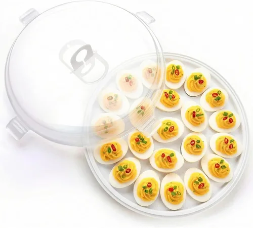 HANSGO Recipientes para huevos rellenos con tapa, bandejas portaplatos para huevos rellenos con 22 ranuras para fiesta navideña y cocina del hogar,