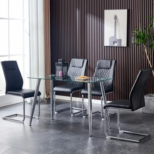 Miniatura 3 de Juego de 4 sillas de comedor, sillas de cocina, sillas de metal modernas con asiento acolchado de piel sintética con respaldo alto y patas cromadas