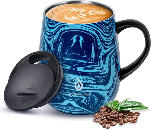 Miniatura 27 de Ideus Taza de café aislada de 16 onzas con asa y tapa, taza de café térmica al vacío de acero inoxidable de doble pared, taza de café de viaje