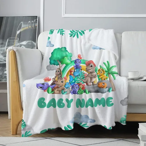 Miniatura 8 de Manta con nombre de bebé con diseño de dinosaurios, regalos para amantes de los dinosaurios, niñas, niños, adolescentes y adultos, mantas