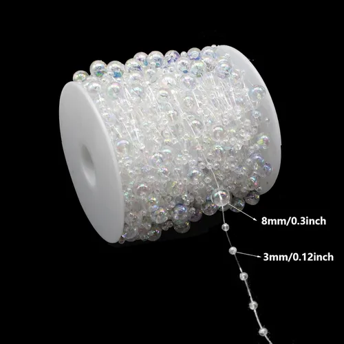 Miniatura 2 de Guirnalda de Cuentas para Árbol de Navidad de 99 Pies, Hebra de Perlas Artificiales de 3-8mm, Cadena de Cuentas para Manualidades DIY, Bodas