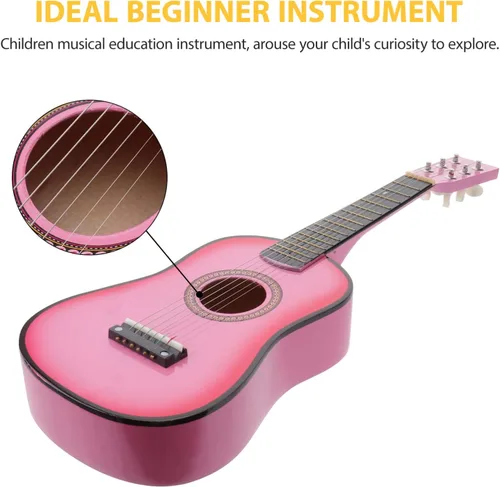 Miniatura 8 de Toddmomy Guitarra acústica popular de 6 cuerdas de 23.11 pulgadas para niños y niñas, instrumento musical para principiantes, juguete acústico rosa