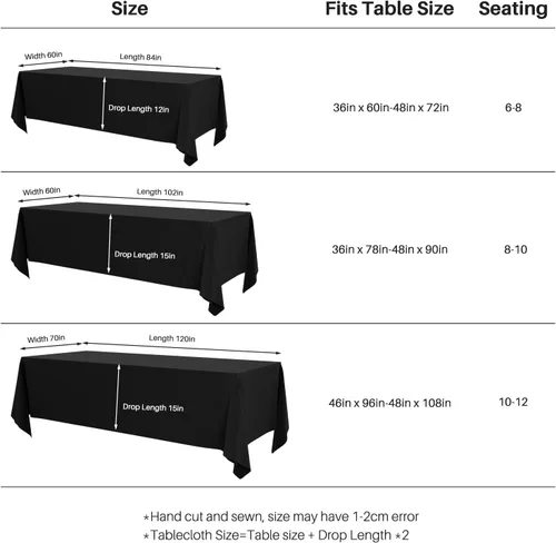 Miniatura 8 de IVAPUPU 2 manteles rectangulares color negro para mesa rectangular de 60 x 102 pulgadas, impermeables, lavables, resistentes a las arrugas