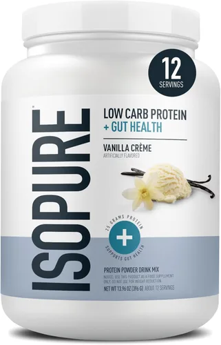 Isopure Proteína + Salud Intestinal y Apoyo Inmune en Polvo, Vainilla Crème, 25g de Proteína de Suero con Prebióticos y Vitaminas, 12 Porciones