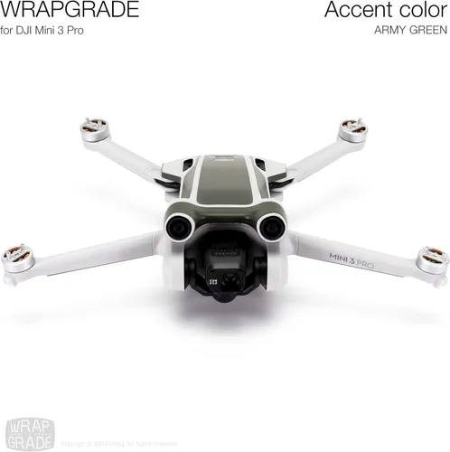 Miniatura 2 de WRAPGRADE Pegatinas de piel compatibles con DJI Mini 3 Pro Color de acento (verde militar)