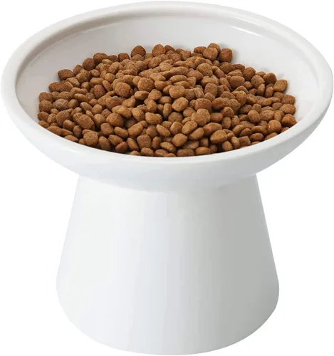 CEEFU Cuenco elevado extra ancho de cerámica para gatos, plato poco profundo de 6.2 pulgadas para aliviar la fatiga de los bigotes, 5 pulgadas de