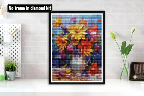 Miniatura 2 de Bimkole Kits de pintura de diamantes 5D para adultos, pintura al óleo, flores, florero de taladro completo, juego de bordado de diamantes