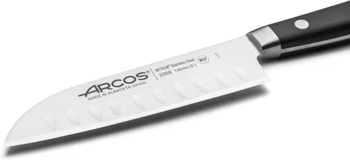 Miniatura 3 de Arcos Cuchillo Santoku de acero inoxidable de 5 pulgadas. Cuchillo japonés afilado para pescado, carne y verduras. Mango ergonómico