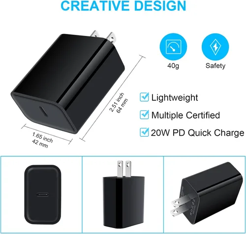 Miniatura 4 de Cargador de pared USB C, cable de carga rápida PD de 20 W para Samsung Galaxy S25 S24 S23 S22 S21 S20 FE A16 A15 5G A14 A21, Google Pixel 10 9 Pro
