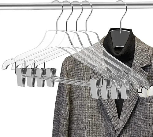 Miniatura 4 de Lucite - Perchas de acrílico transparente para pantalones y faldas de calidad, paquete de 5 con clips de metal ajustables, hechas de acrílico cromado