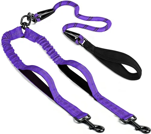 Miniatura 10 de Correa doble duradera para perros, correa para dos perros, sin enredos, con asas acolchadas y tiras reflectantes para perros medianos y grandes