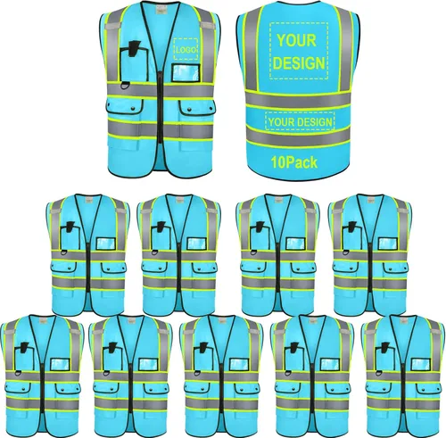 Miniatura 25 de Chaleco Reflectante Clase 2 de Seguridad ANSI con Bolsillos y Cremallera de Alta Visibilidad Uniforme de Construcción K-azul