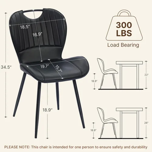 Miniatura 6 de Juego de 4 sillas de comedor, modernas sillas de cocina y comedor de piel sintética con patas de metal, soporte ergonómico para la espalda