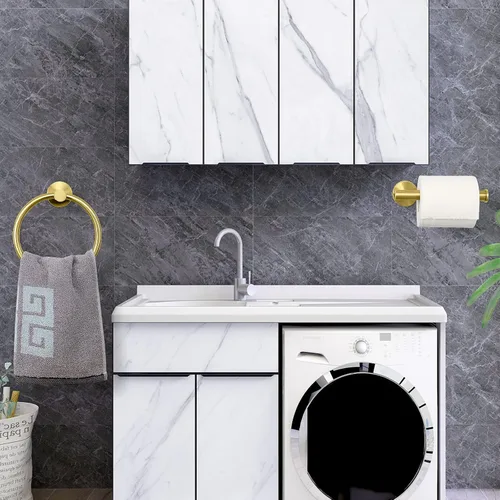 Miniatura 6 de NearMoon 2 piezas de accesorios de baño, anillo de toalla y soporte de papel higiénico, colgador de toallas de baño de acero inoxidable y soporte