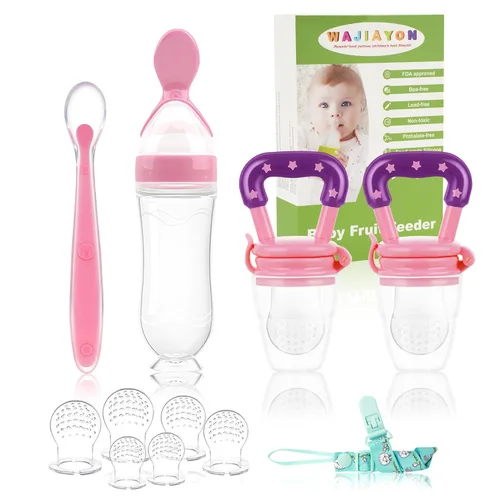 Miniatura 14 de Comedero de alimentos para bebés (3 piezas) con 6 chupetes de silicona de diferentes tamaños, 2 cucharas dispensadoras de alimentos de silicona