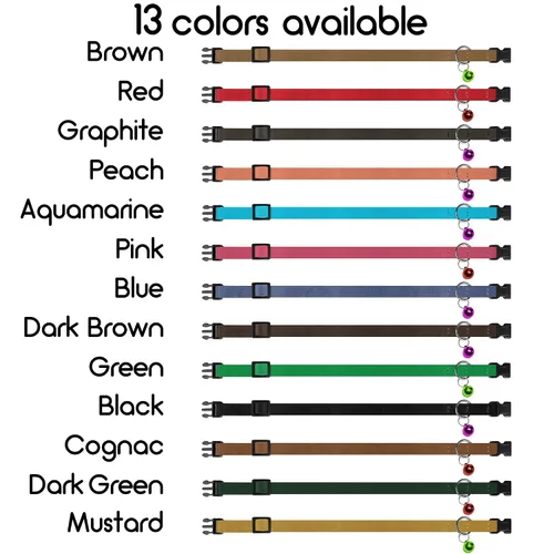 Miniatura 3 de Muromto Breakaway - Collar de piel suave ajustable para gatos con campana, rosa, marrón, azul, verde, rojo (marrón)