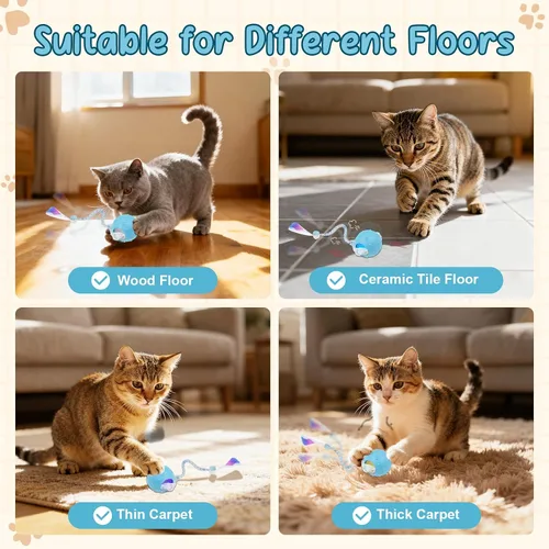 Miniatura 6 de Pelota de juguete motorizada inteligente interactiva para gatos, 2 colas y 2 velocidades, juguete de juego automático activado por movimiento